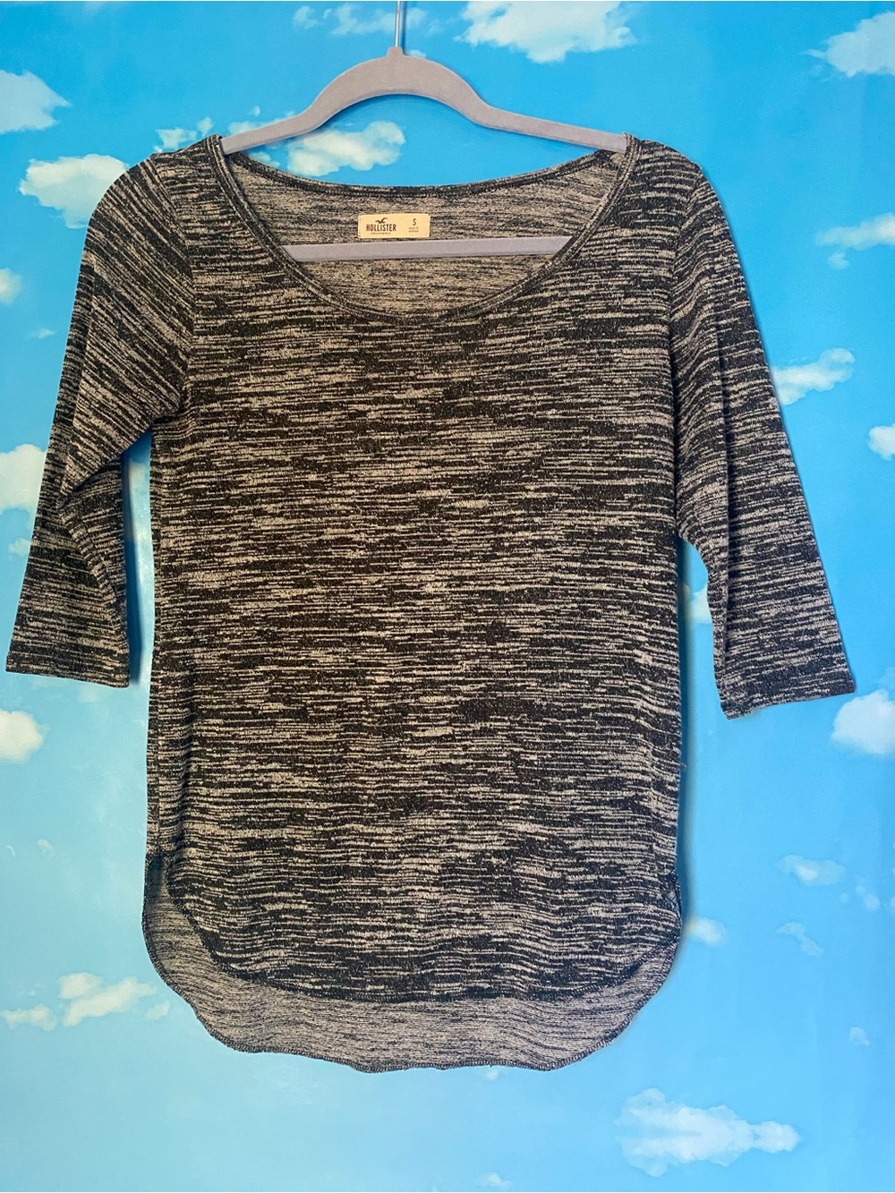 Hollister Black & White Marled Scoop Neck Long Sleeve Top